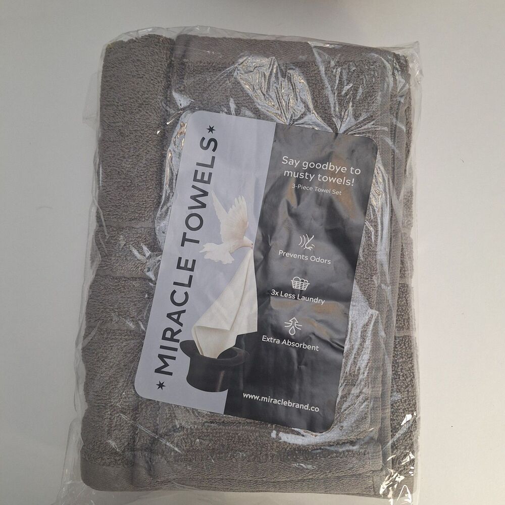 Miracle Made Towels 3 Piece Bath Set - Stone Color Ultra Soft Highly Absorbent